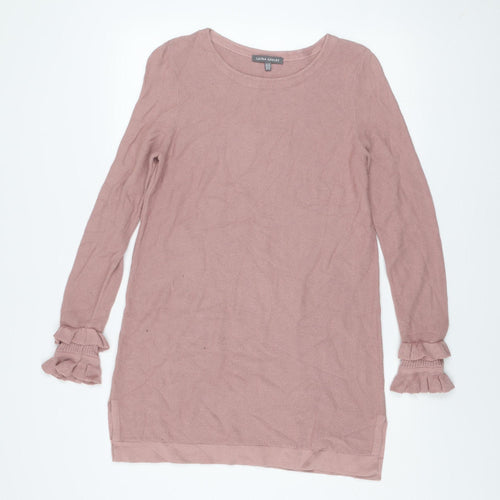 Laura Ashley Women Pink Knit Jumper Dress Size 12 Ruffle Sleeve