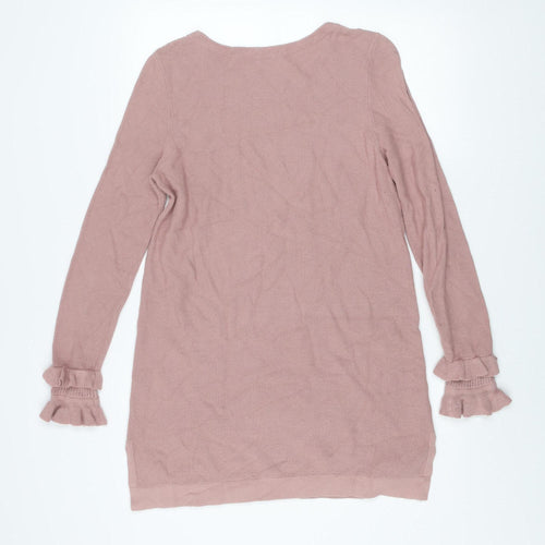 Laura Ashley Women Pink Knit Jumper Dress Size 12 Ruffle Sleeve