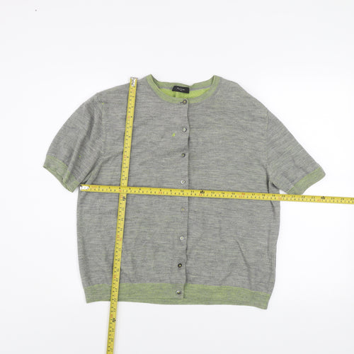 Paul Smith Women Grey Wool Viscose Short Sleeve Cardigan L