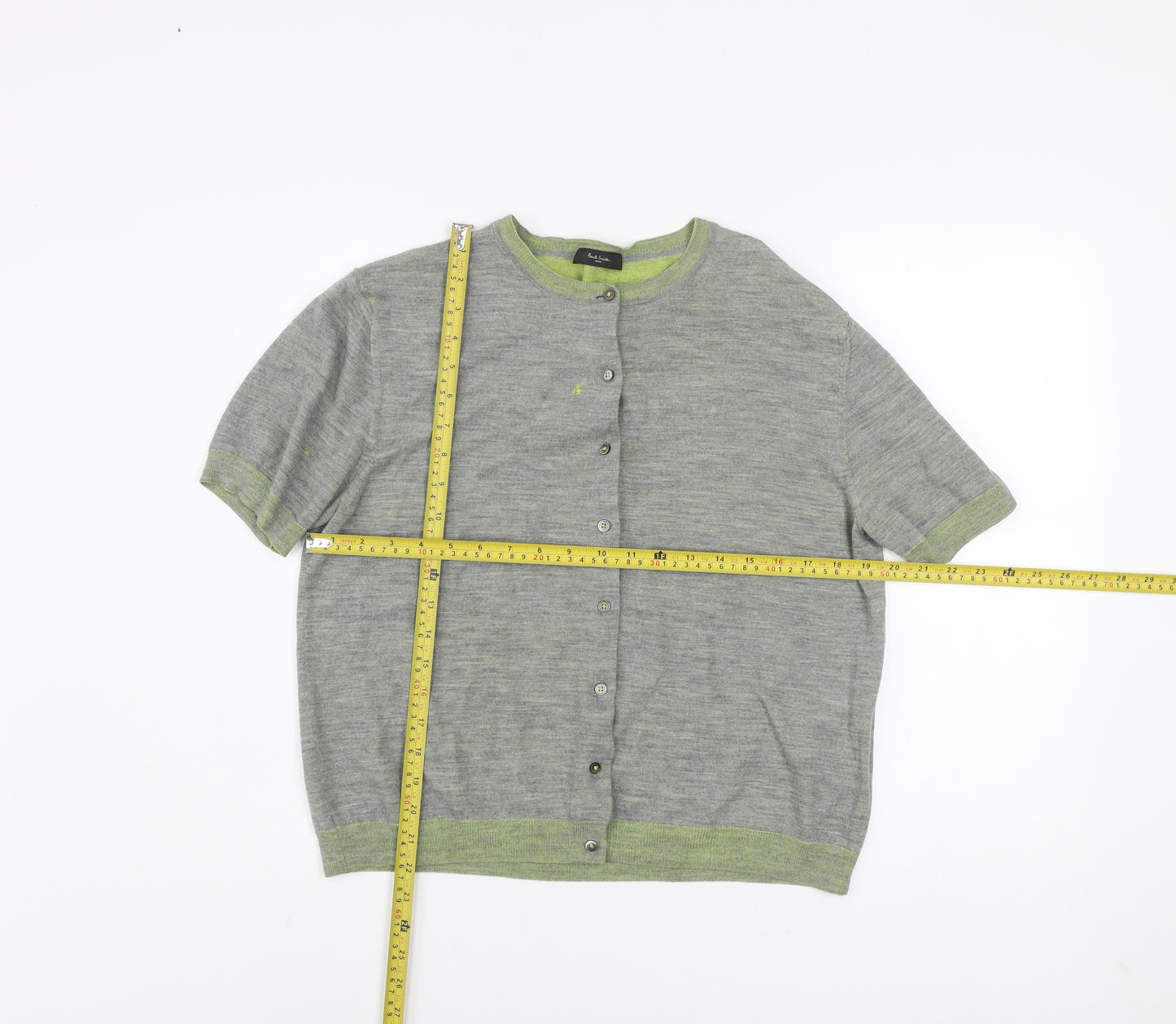 Paul Smith Women Grey Wool Viscose Short Sleeve Cardigan L