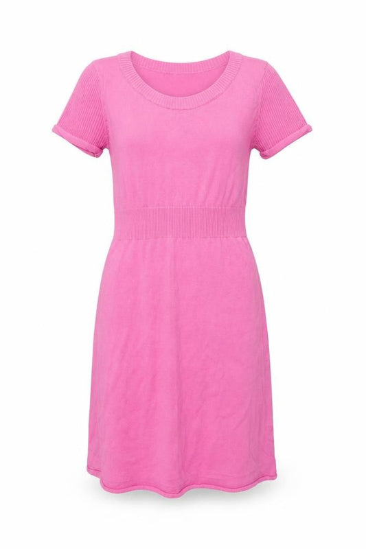 Front view of H&M Women’s Pink Cotton Knit Knee Length T-Shirt Dress, size UK 6