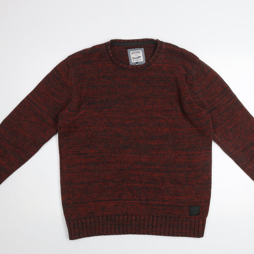 Wrangler Men's Red Knit Cotton Blend Crew Neck Jumper Size L
