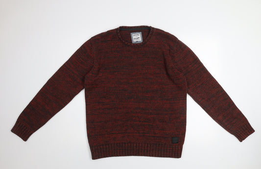 Wrangler Men's Red Knit Cotton Blend Crew Neck Jumper Size L