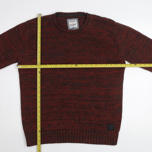 Wrangler Men's Red Knit Cotton Blend Crew Neck Jumper Size L