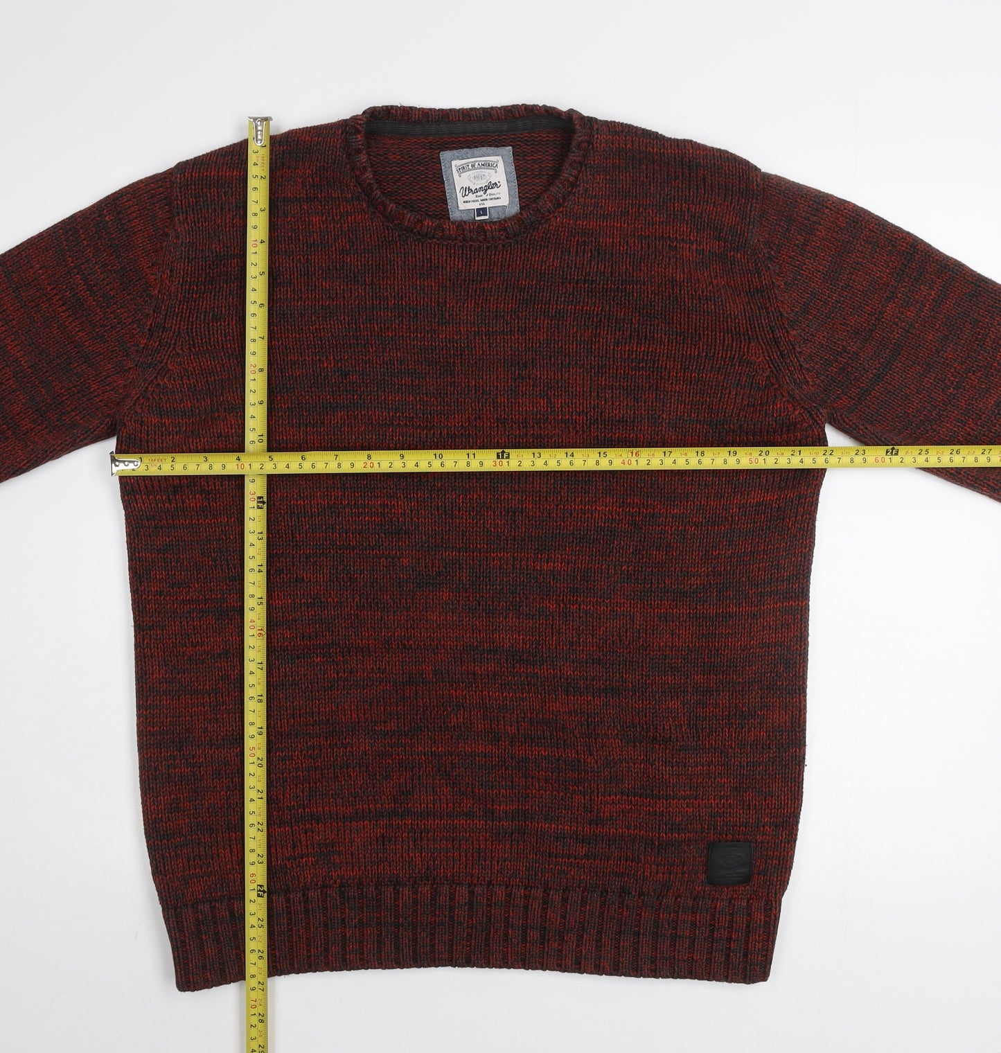 Wrangler Men's Red Knit Cotton Blend Crew Neck Jumper Size L
