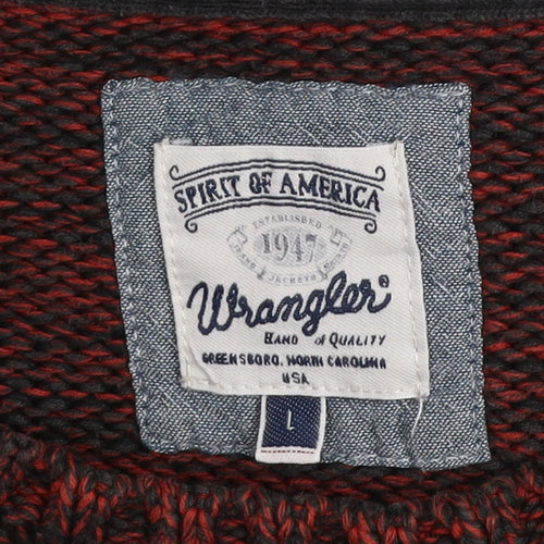 Wrangler Men's Red Knit Cotton Blend Crew Neck Jumper Size L