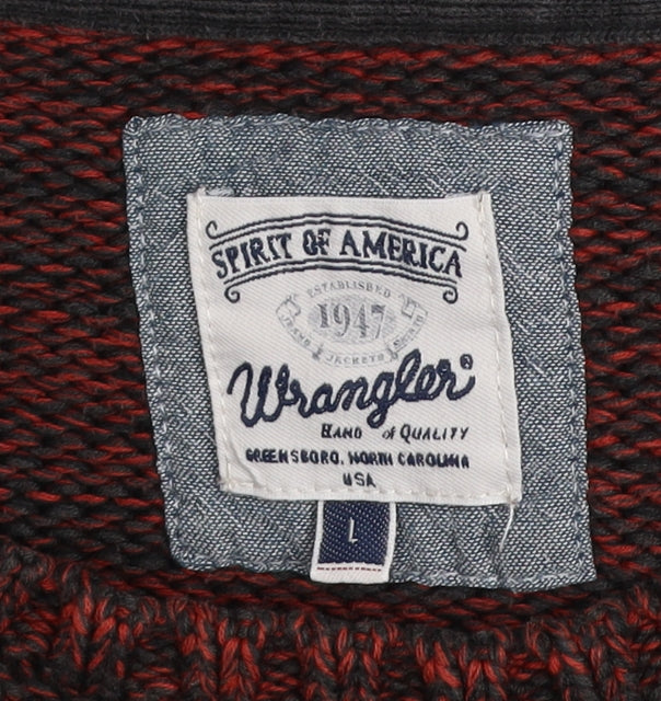 Wrangler Men's Red Knit Cotton Blend Crew Neck Jumper Size L