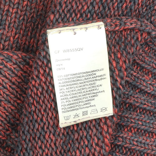 Wrangler Men's Red Knit Cotton Blend Crew Neck Jumper Size L