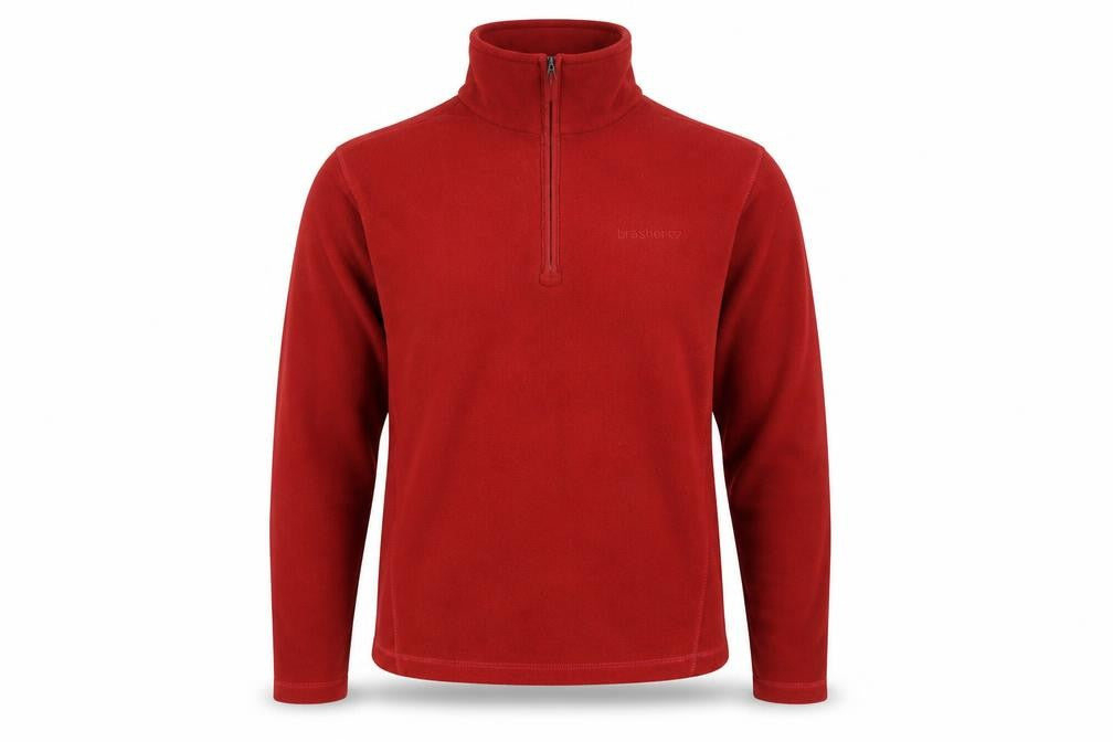 Front view of Brasher Men’s Red Fleece 1/4 Zip Pullover Sweatshirt, size S