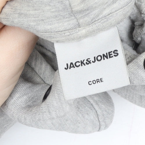 Jack & Jones Mens Grey Pullover Hoodie L Graphic Print Core 1990
