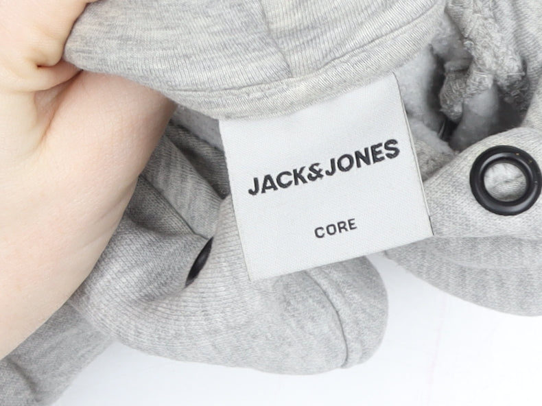 Jack & Jones Mens Grey Pullover Hoodie L Graphic Print Core 1990