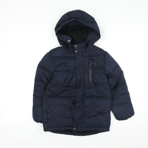 Matalan Girls Blue Puffer Jacket 6 Years Hooded Quilted Winter Coat
