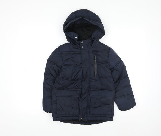 Matalan Girls Blue Puffer Jacket 6 Years Hooded Quilted Winter Coat