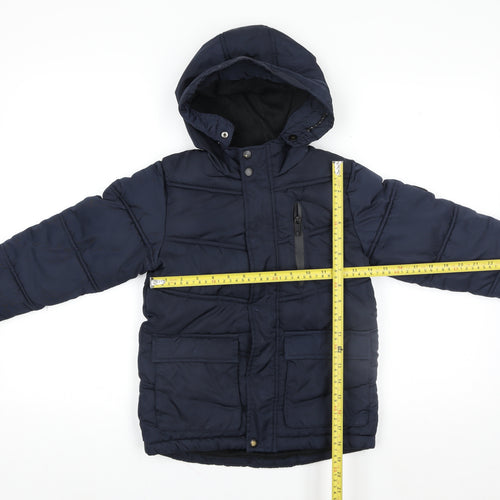 Matalan Girls Blue Puffer Jacket 6 Years Hooded Quilted Winter Coat