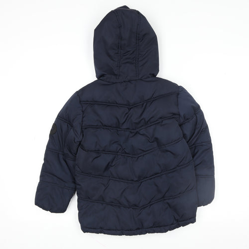 Matalan Girls Blue Puffer Jacket 6 Years Hooded Quilted Winter Coat