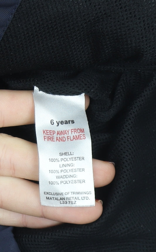 Matalan Girls Blue Puffer Jacket 6 Years Hooded Quilted Winter Coat