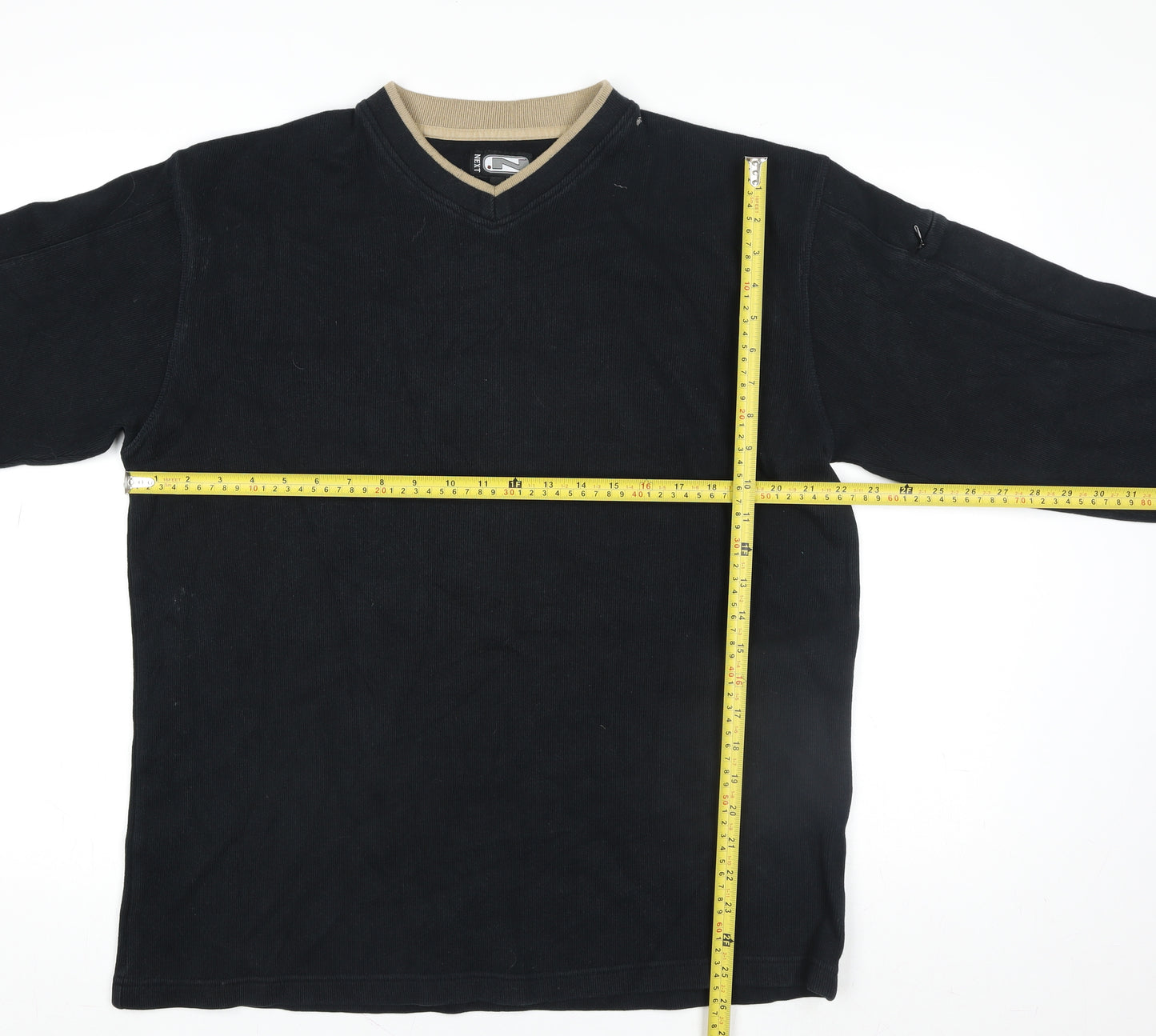 Next Men's Black Cotton V-Neck Pullover Jumper XL