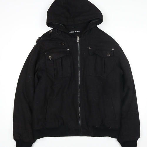 Urban Island Womens Black Wool Blend Hooded Bomber Jacket M