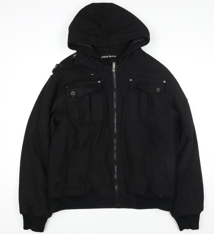 Urban Island Womens Black Wool Blend Hooded Bomber Jacket M