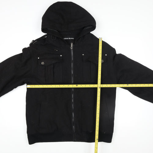 Urban Island Womens Black Wool Blend Hooded Bomber Jacket M