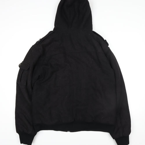 Urban Island Womens Black Wool Blend Hooded Bomber Jacket M