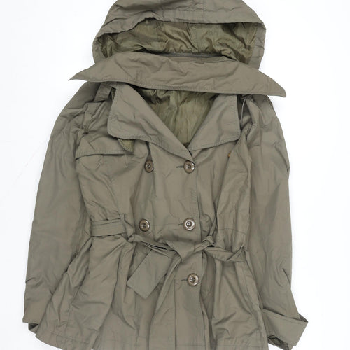 Cathie Women's Green Belted Hooded Trench Coat L