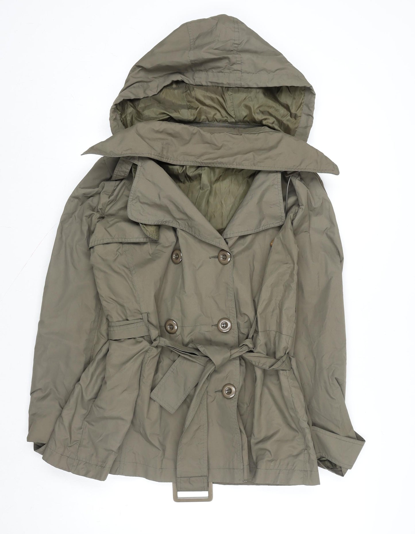 Cathie Women's Green Belted Hooded Trench Coat L