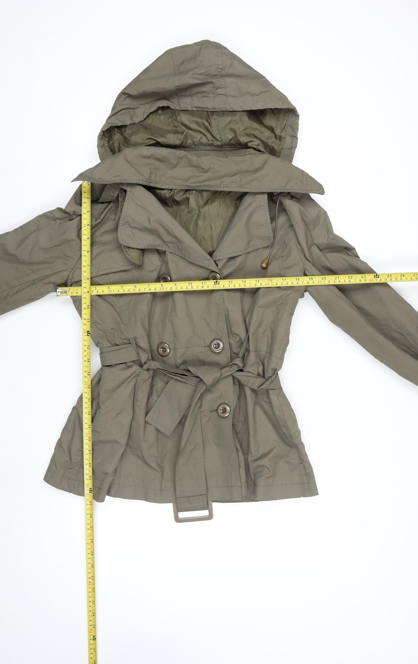 Cathie Women's Green Belted Hooded Trench Coat L