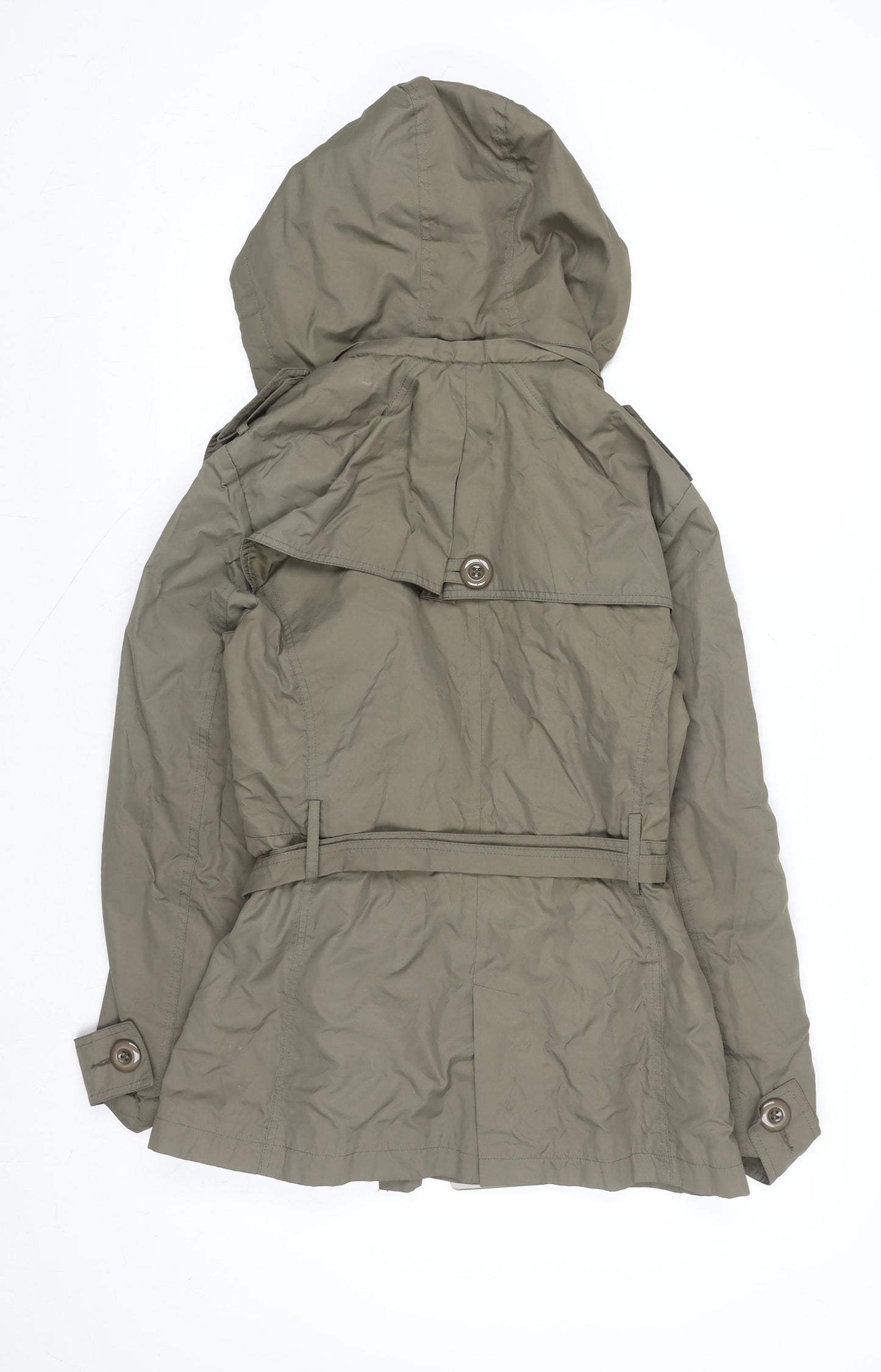 Cathie Women's Green Belted Hooded Trench Coat L