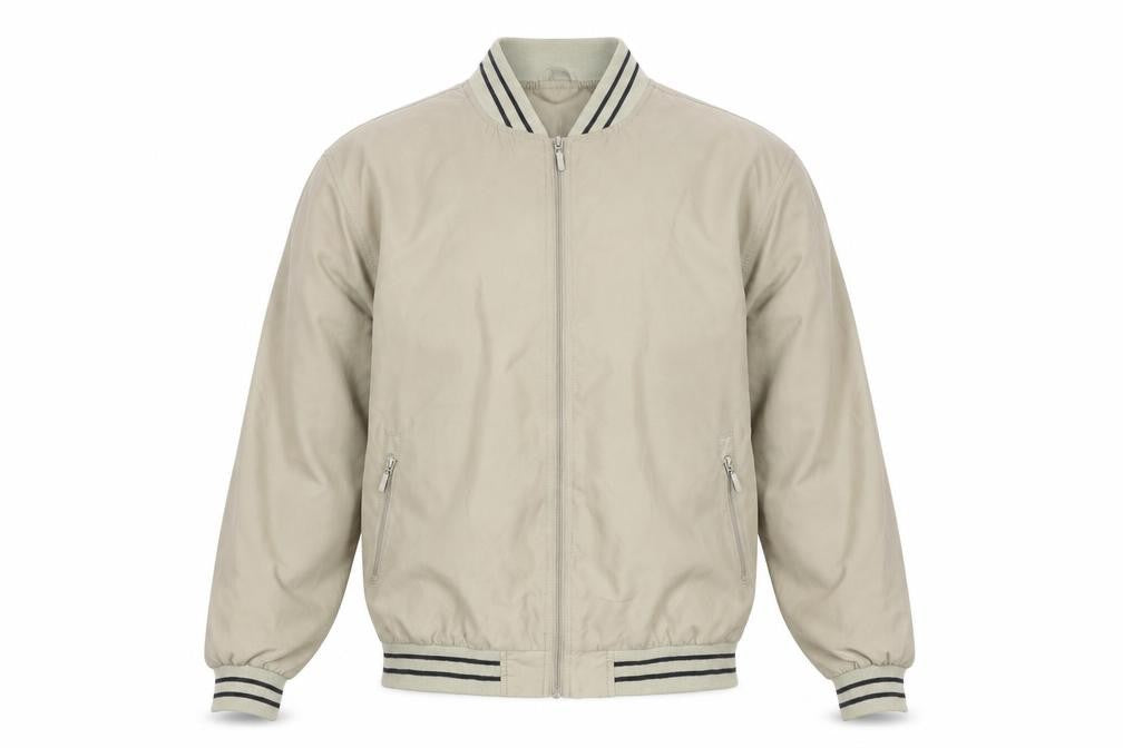 Front view of Pegasus Men’s Beige Bomber Jacket M 40in Full Zip Classic Casual