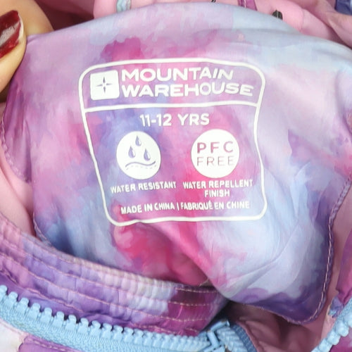 Mountain Warehouse Girls Multicoloured Puffer Jacket 11-12 Years Hooded Water Resistant