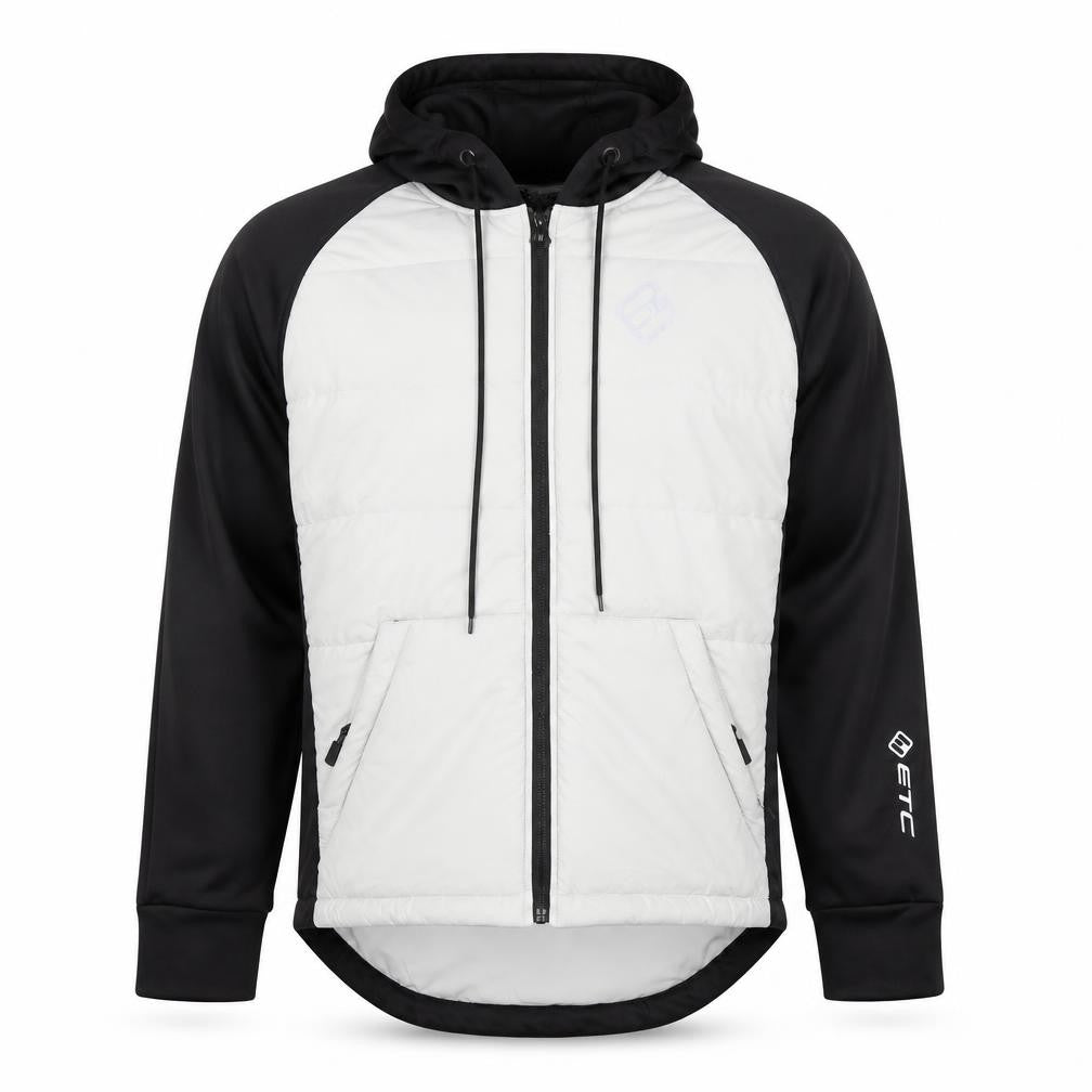 Front view of ETC Men's Black Softshell Cycling Jacket XL Hooded Weatherproof