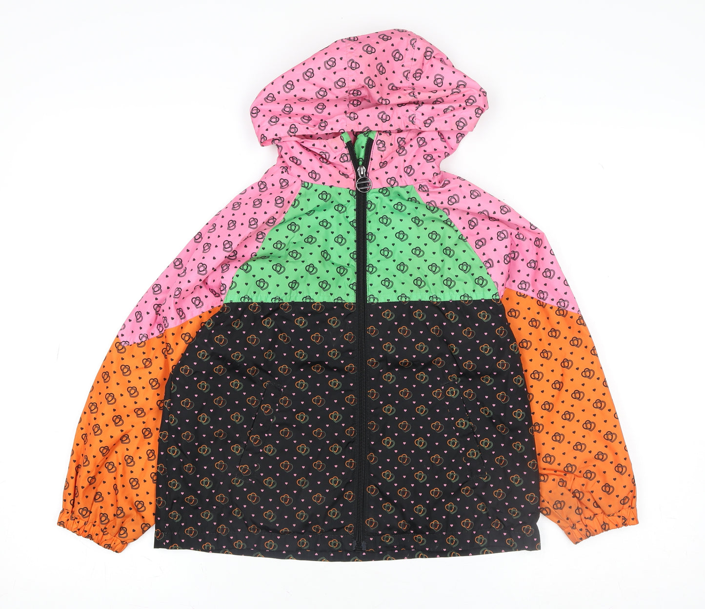 Next Girls Multicoloured Heart Print Hooded Windbreaker Jacket 7 Years