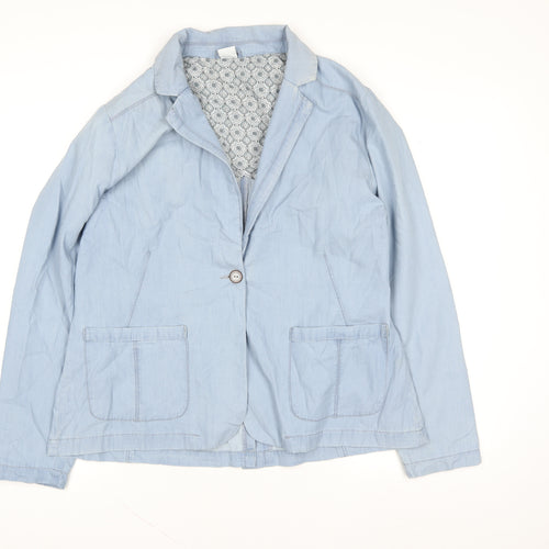 Cotton Traders Women Blue Cotton Lined Blazer Jacket Size 16