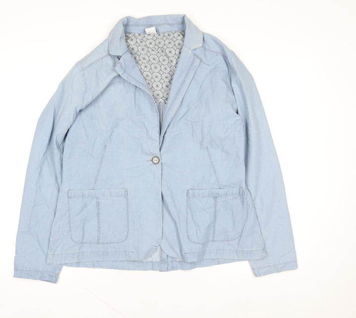 Cotton Traders Women Blue Cotton Lined Blazer Jacket Size 16