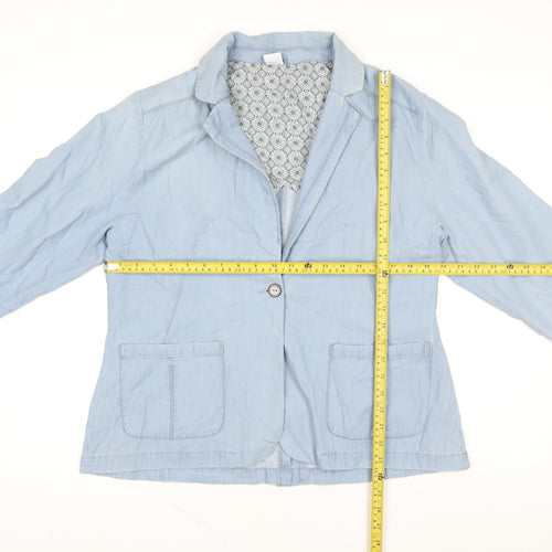 Cotton Traders Women Blue Cotton Lined Blazer Jacket Size 16