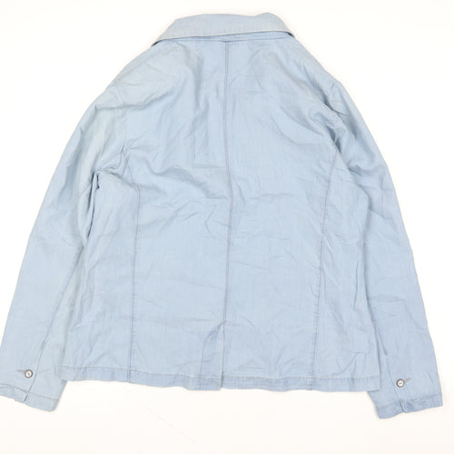 Cotton Traders Women Blue Cotton Lined Blazer Jacket Size 16