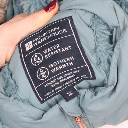 Mountain Warehouse Girls Blue Hooded Puffer Coat 11-12 Years Isotherm Warmth