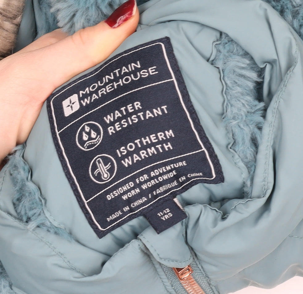 Mountain Warehouse Girls Blue Hooded Puffer Coat 11-12 Years Isotherm Warmth