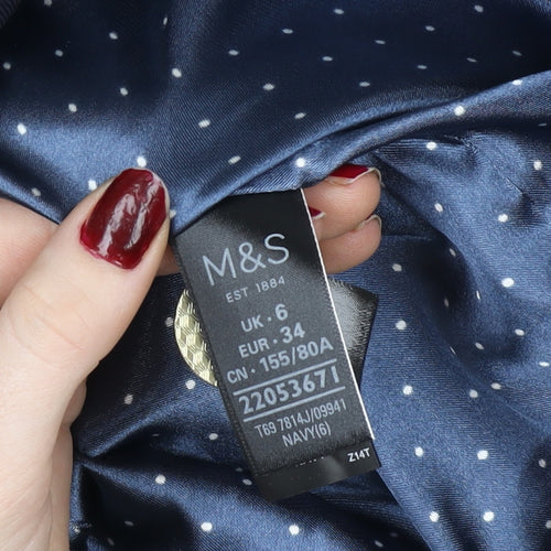 Marks and Spencer Women Blue Double-Breasted Blazer Size 6