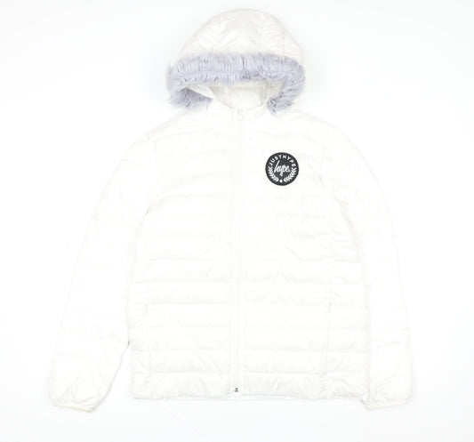 Hype Girls White Hooded Puffer Jacket 11-12 Years Winter Quilted Coat