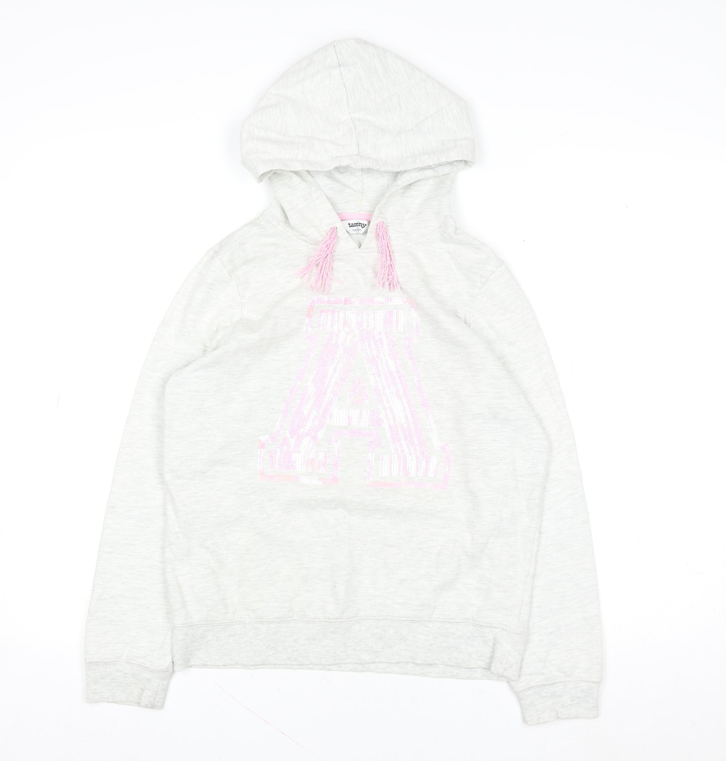 Tammy Girls Grey Hoodie 14-15 Years Pullover Fringe Glitter 'A' Design
