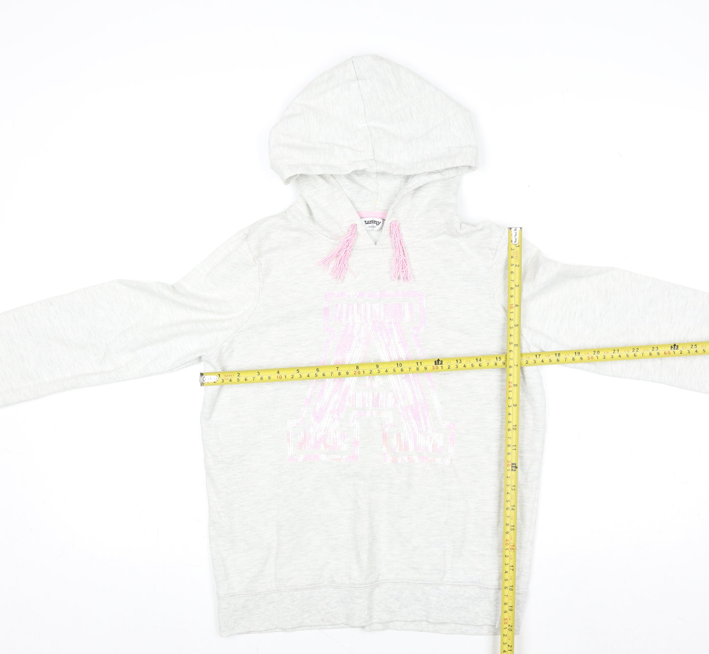 Tammy Girls Grey Hoodie 14-15 Years Pullover Fringe Glitter 'A' Design
