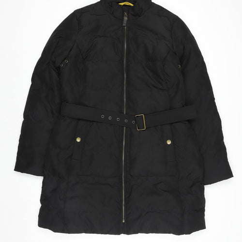 Boden Women Black Long Puffer Coat L Belted Quilted Winter Jacket