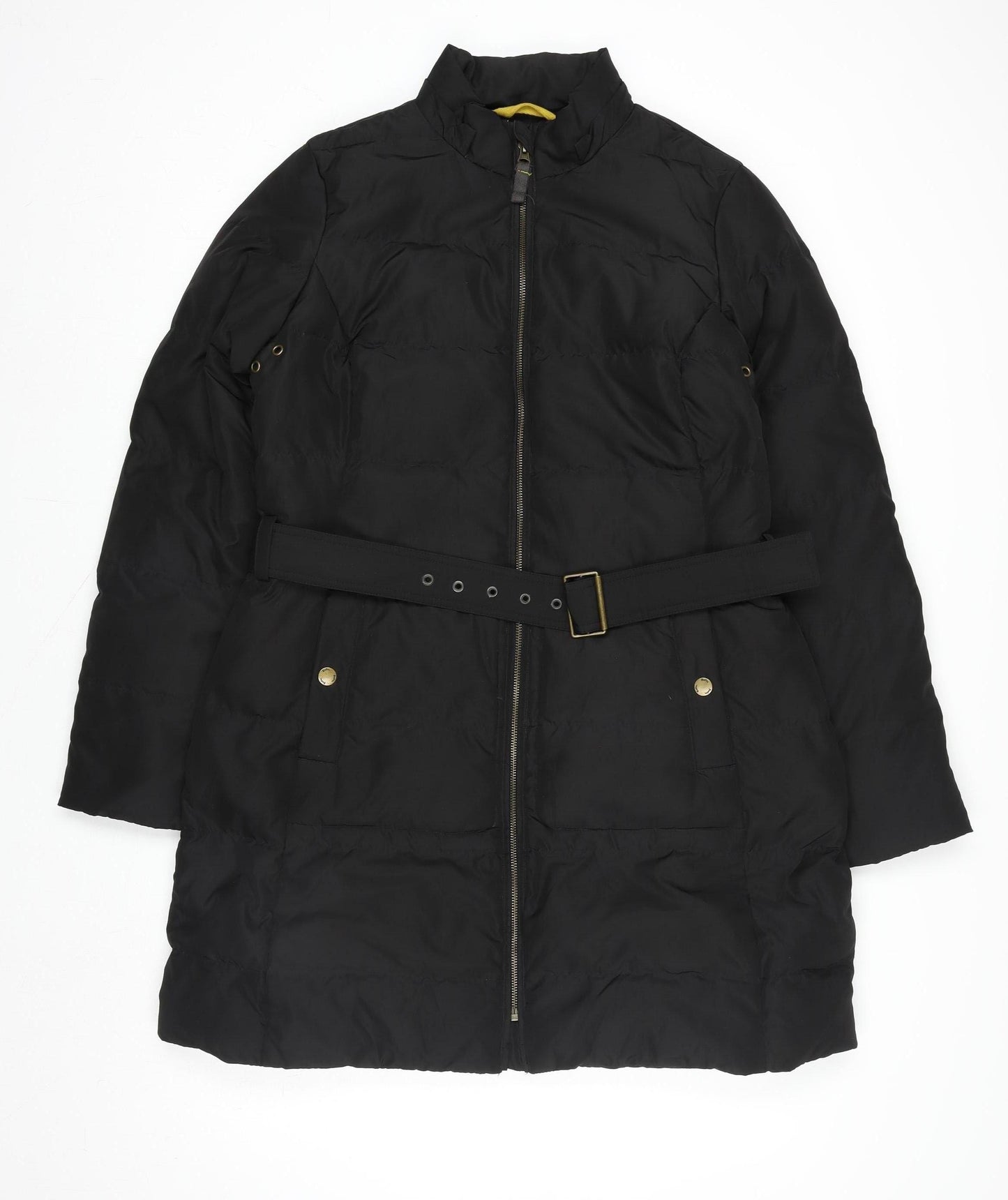 Boden Women Black Long Puffer Coat L Belted Quilted Winter Jacket