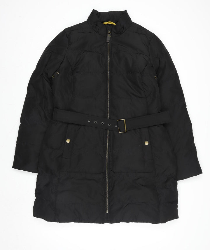 Boden Women Black Long Puffer Coat L Belted Quilted Winter Jacket