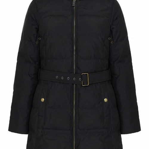 Boden Women Black Long Puffer Coat L Belted Quilted Winter Jacket