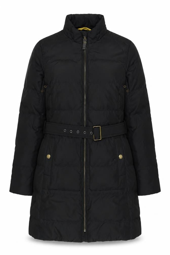 Boden Women Black Long Puffer Coat L Belted Quilted Winter Jacket