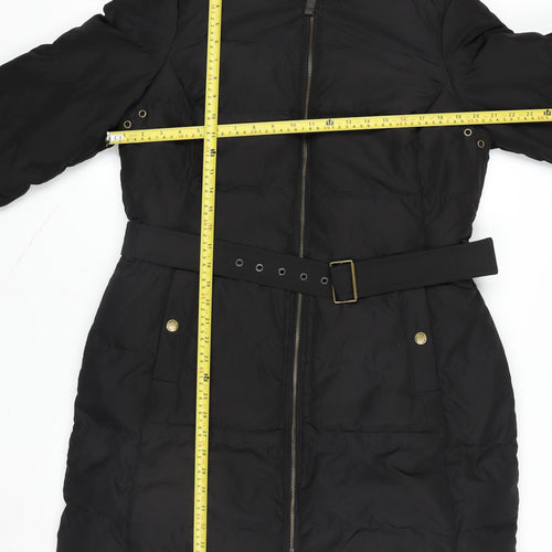 Boden Women Black Long Puffer Coat L Belted Quilted Winter Jacket