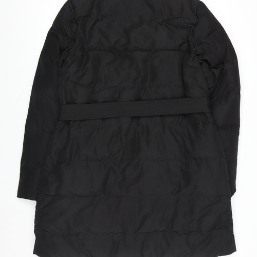 Boden Women Black Long Puffer Coat L Belted Quilted Winter Jacket